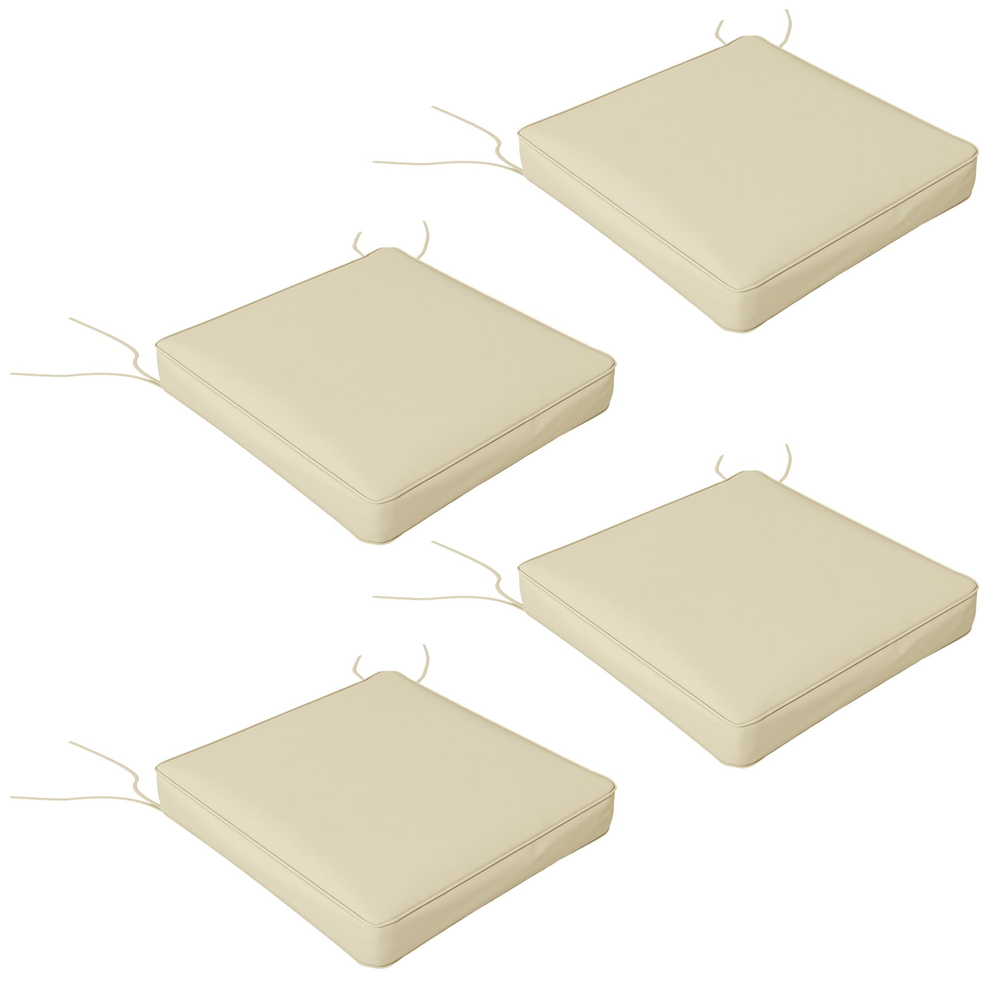 Photo of Outsunny 4-Piece Seat Cushions Pillow Replacement, Patio Chair Cushions Set with Ties for Indoor Outdoor, Beige in Beige colour on a white background