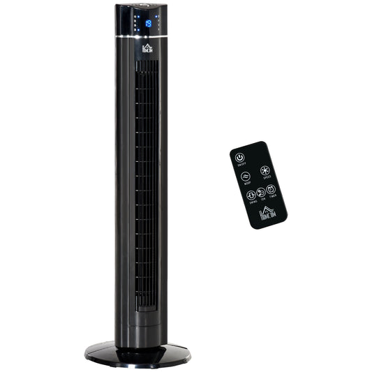 Photo of HOMCOM Anion Tower Fan for Bedroom, 42 inch, 6 m/s Powerful Velocity, Standing Floor Fan with 60° Oscillating, 3 Modes, 3 Speeds, 8 Hour Timer, LED Display, Remote Control, Black in Black colour on a white background
