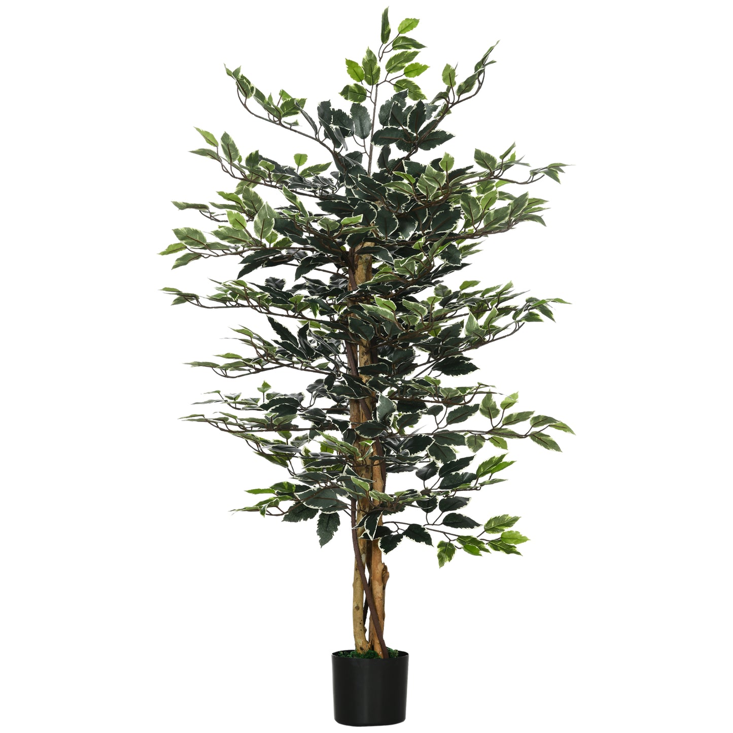 Photo of HOMCOM 4.5ft Ficus Artificial Plant with Realistic Leaves, Potted Fake Tree for Home Office Indoor Decor, Green in Green colour on a white background