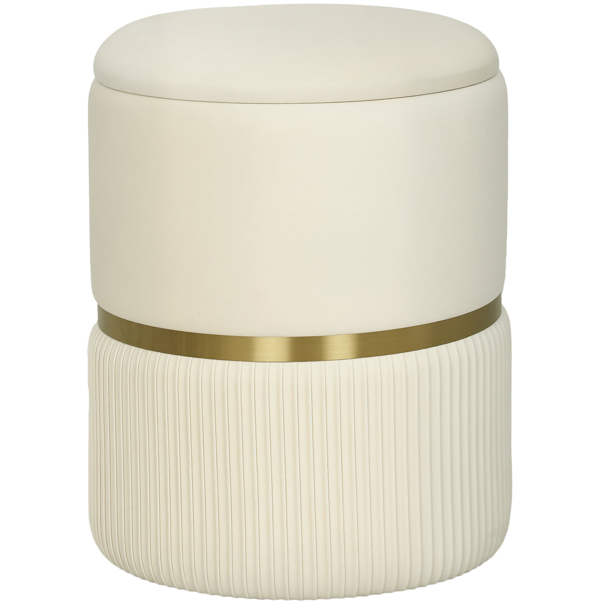 Photo of HOMCOM Round Storage Stool, Velvet-feel Fabric Upholstered Vanity Stool with Removable Top, Padded Seat and Hidden Space, Beige in Beige colour on a white background