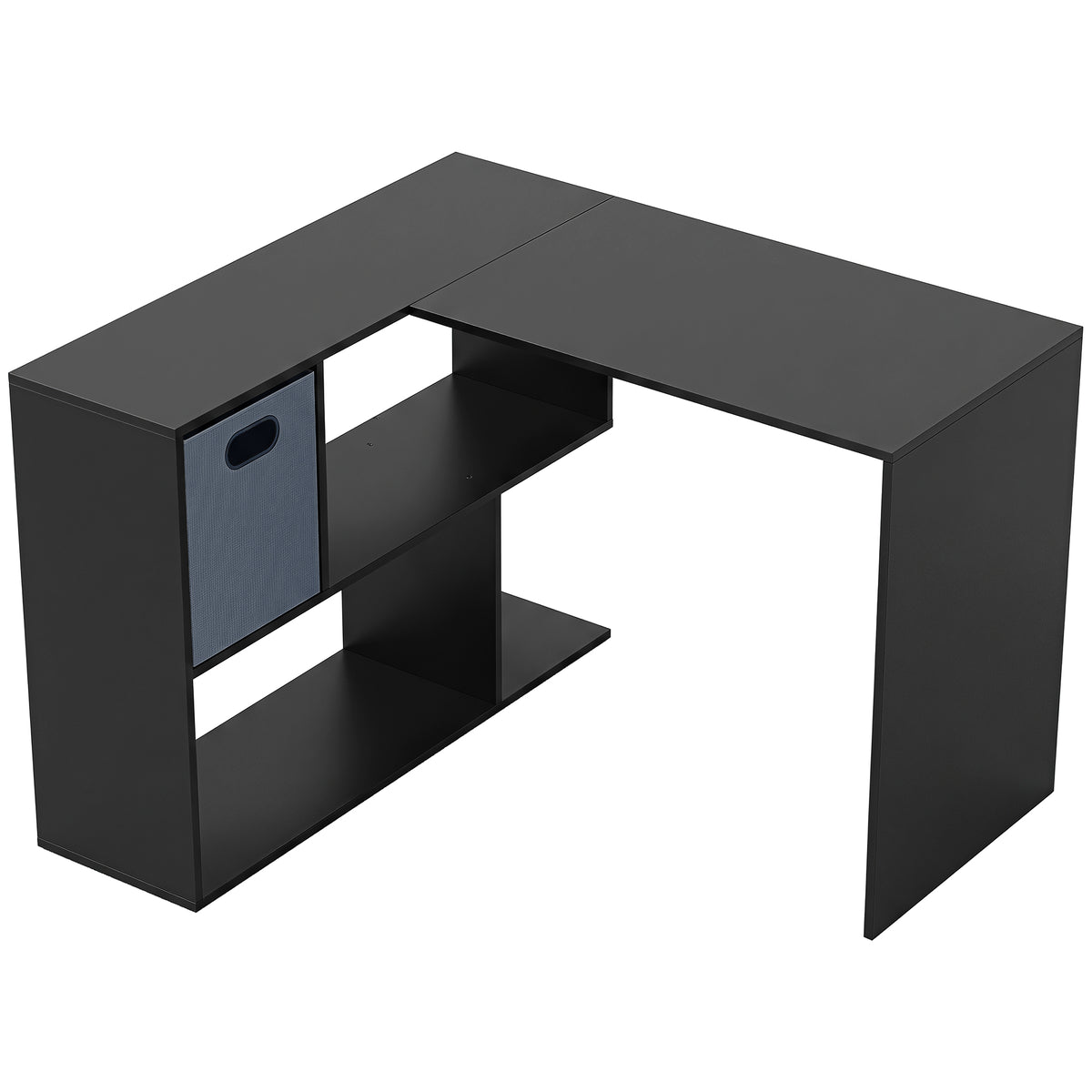 Photo of HOMCOM 110 cm L-Shaped Desk, Small Computer Desk with Fabric Drawer and Storage Shelves for Home Office, Study, Black in Black colour on a white background