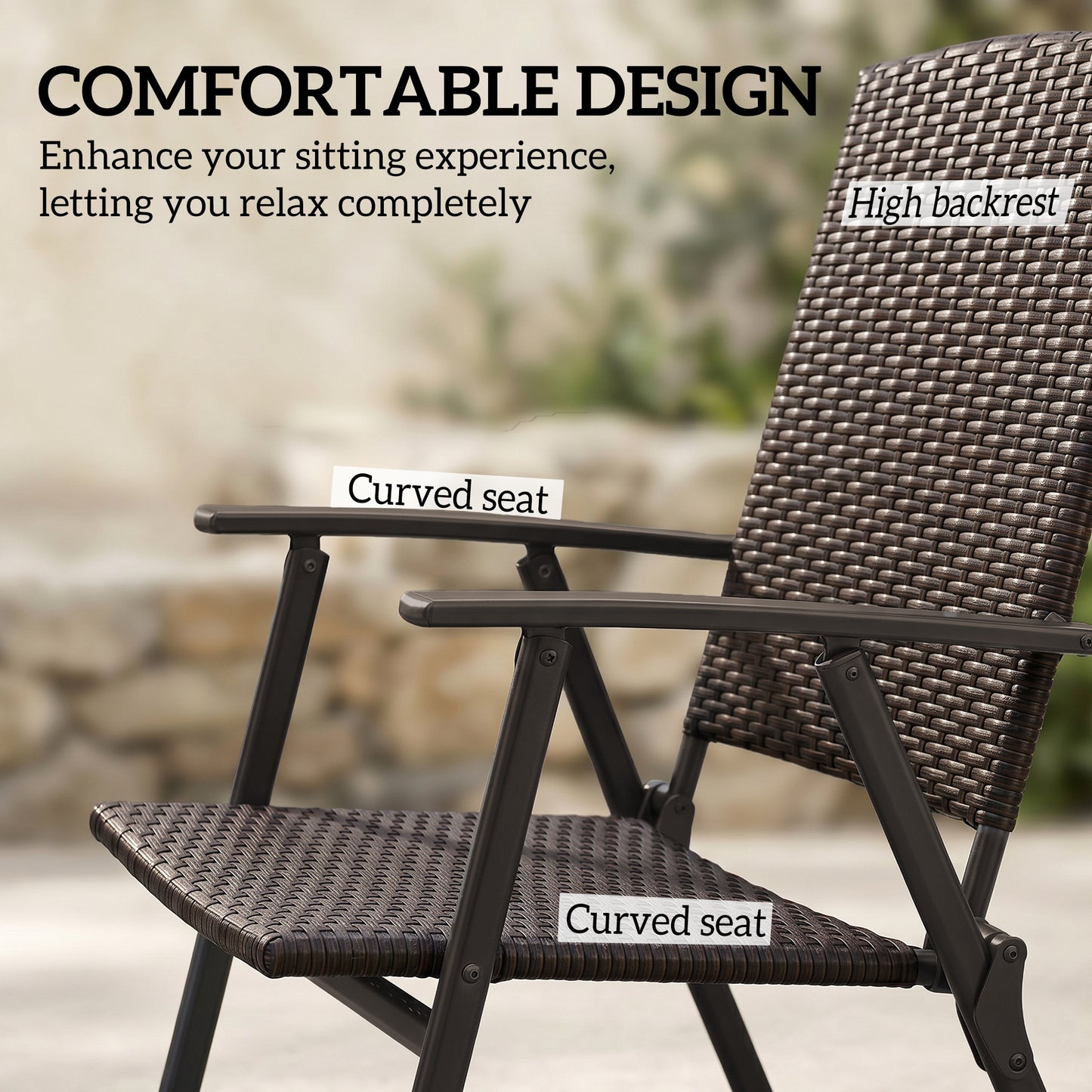 Outsunny Set of Two Folding Rattan Seat Chairs - Brown
