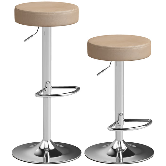 Photo of HOMCOM Bar Stools Set of 2, Modern PU Leather Swivel Barstools, Height Adjustable Breakfast Bar Chairs with Footrest, Brown in Brown colour on a white background