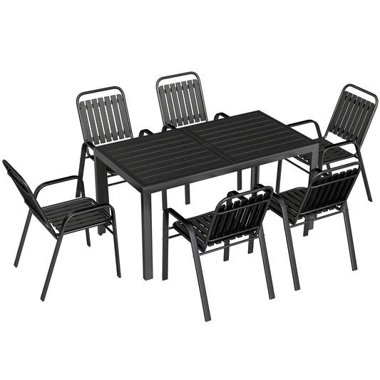 Photo of Outsunny 7 Pieces Outdoor Dining Set with Umbrella Hole, Garden Table and Chairs Set for 6 with Metal Table and Stackable Chairs in Chairs colour on a white background