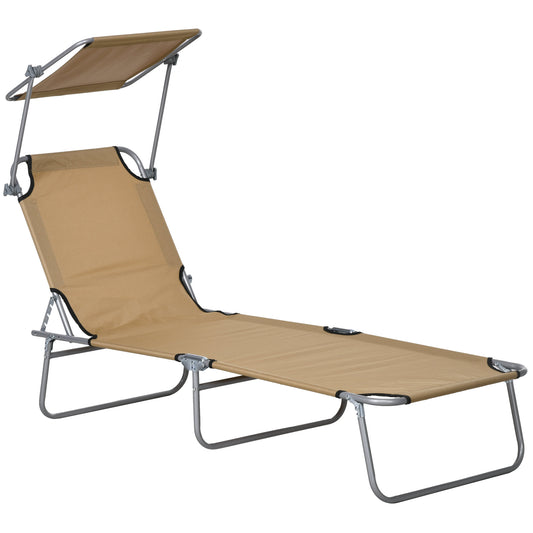 Photo of Outsunny Sun Lounger, with Adjustable Face Canopy - Brown in Brown colour on a white background