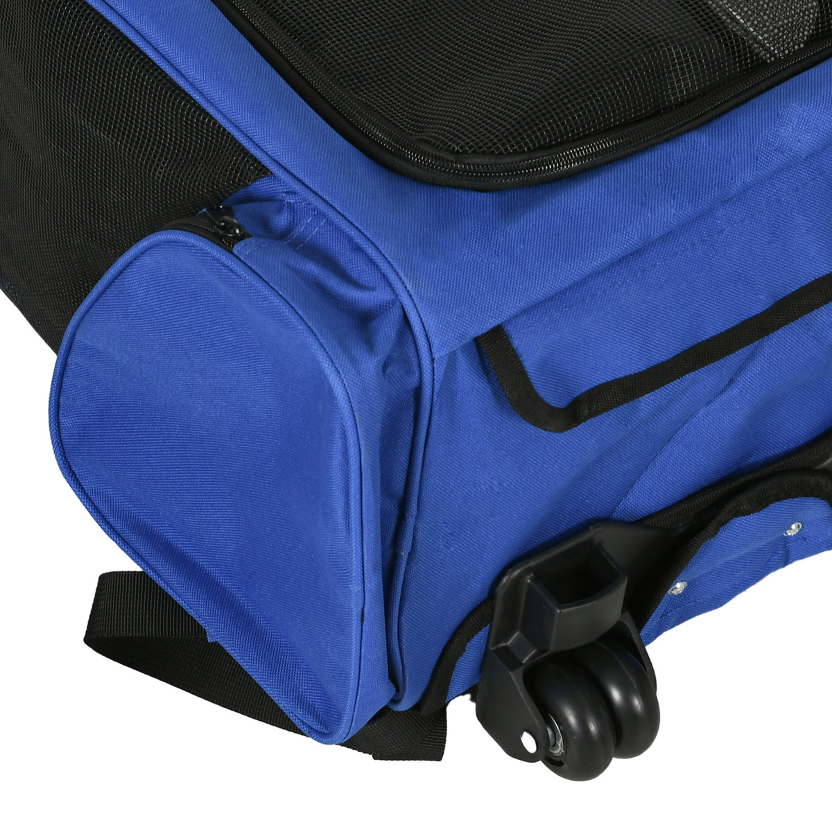PawHut 2 in 1 Dog Backpack and Trolley, Pet Travel Backpack Cat Dog Carrier with Telescopic Handle, Portable Pet Stroller Wheel Luggage Bag (Blue)