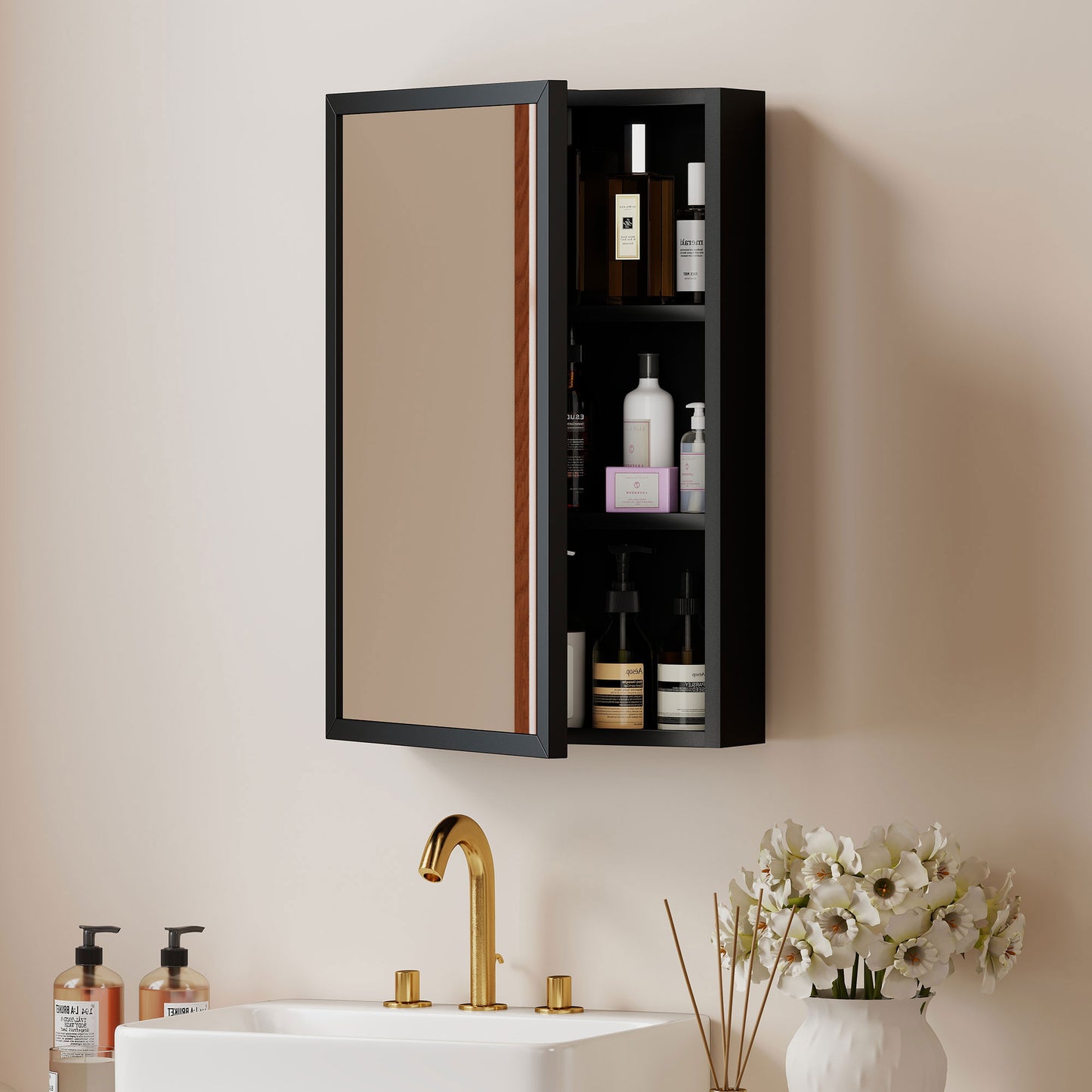 kleankin Bathroom Cabinet with Mirror, Wall Mounted Bathroom Mirror Cabinet with Storage Shelves, 40 x 12 x 60 cm, Black