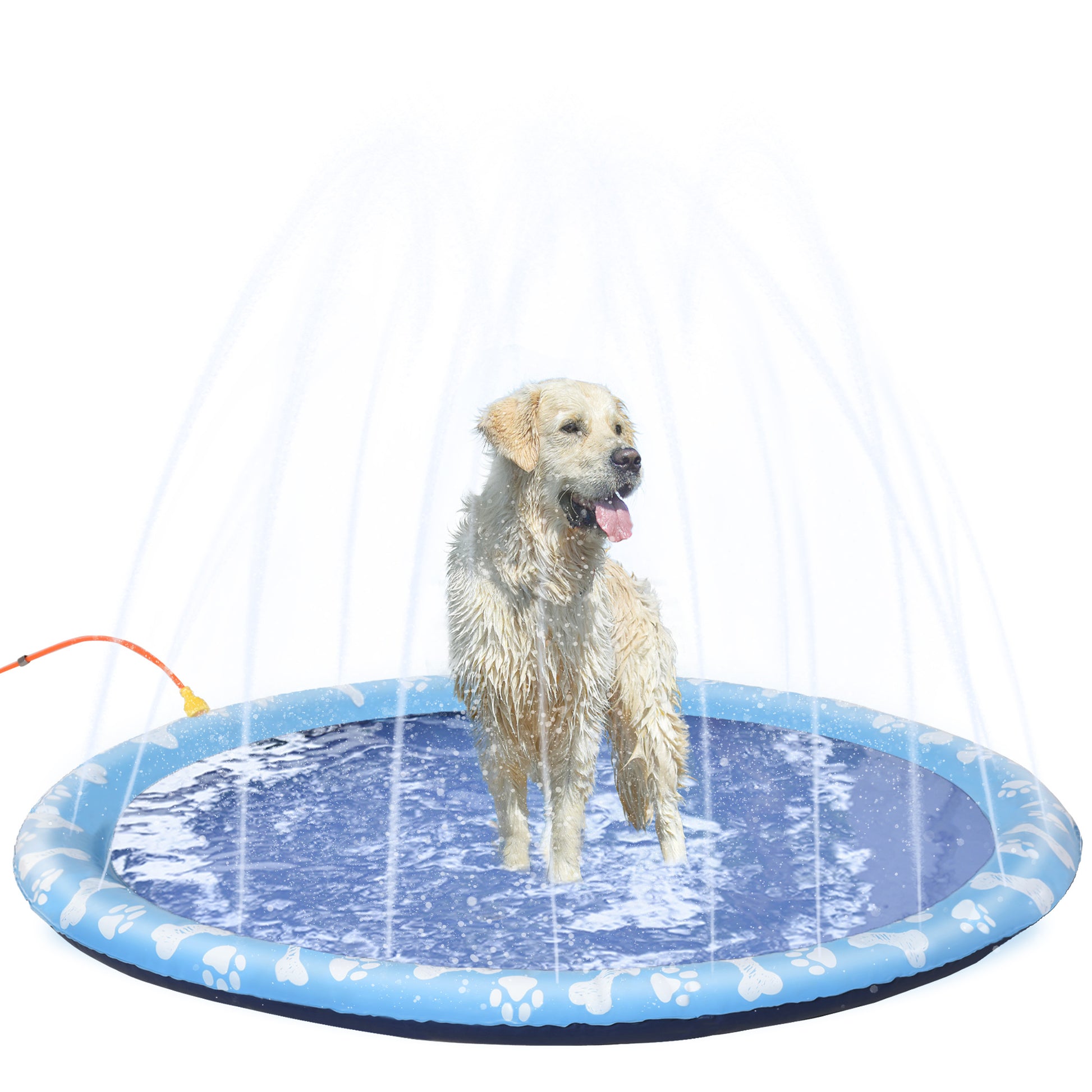 Photo of PawHut Dog Splash Pad, Pet Sprinkler Mat, Non-Slip Dog Paddling Pool, Foldable Outdoor Sprinkler and Splash Mat Water Play for Garden, Patio, Summer Fun, 170 cm in cm colour on a white background