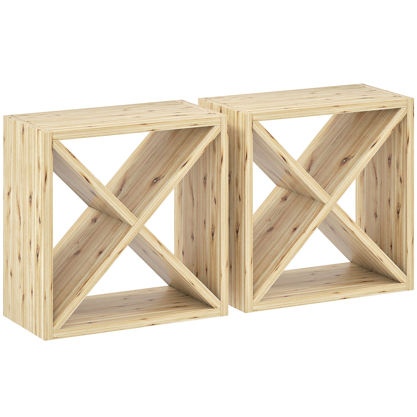 Photo of HOMCOM Set of 2 Wooden Wine Rack, X-Shaped Square Tabletop Storage Holder for 24 Bottle, Natural Wood in Wood colour on a white background