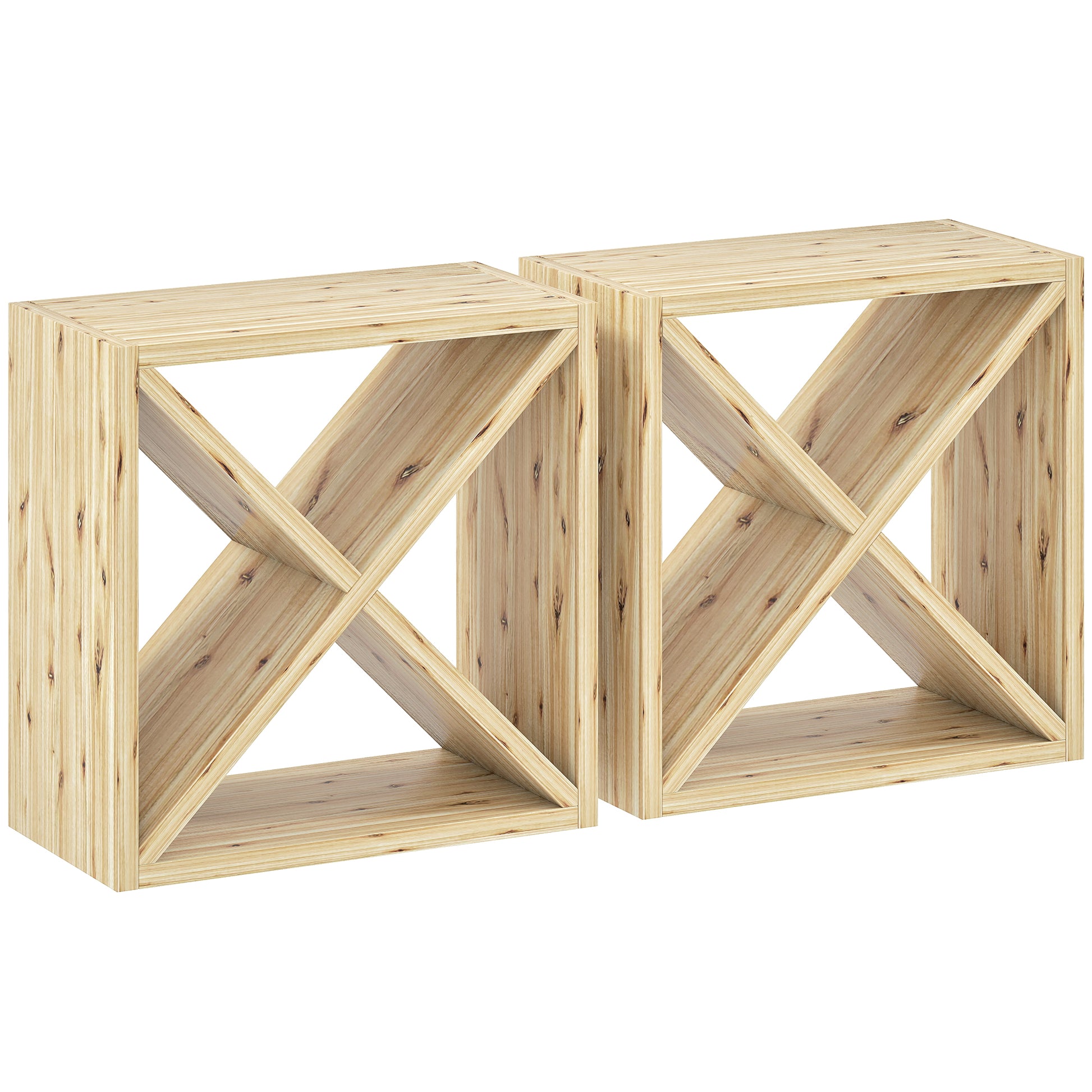 Photo of HOMCOM Set of 2 Wooden Wine Rack, X-Shaped Square Tabletop Storage Holder for 24 Bottle, Natural Wood in Wood colour on a white background