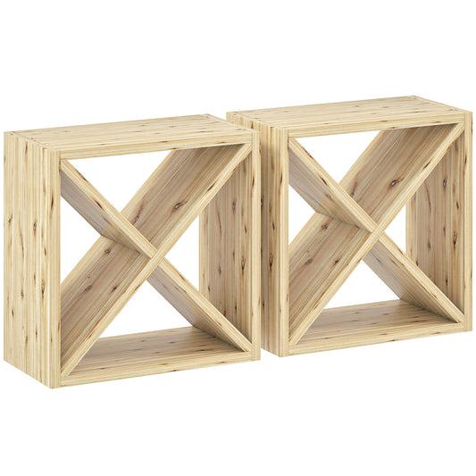 Photo of HOMCOM Set of 2 Wooden Wine Rack, X-Shaped Square Tabletop Storage Holder for 24 Bottle, Natural Wood in Wood colour on a white background
