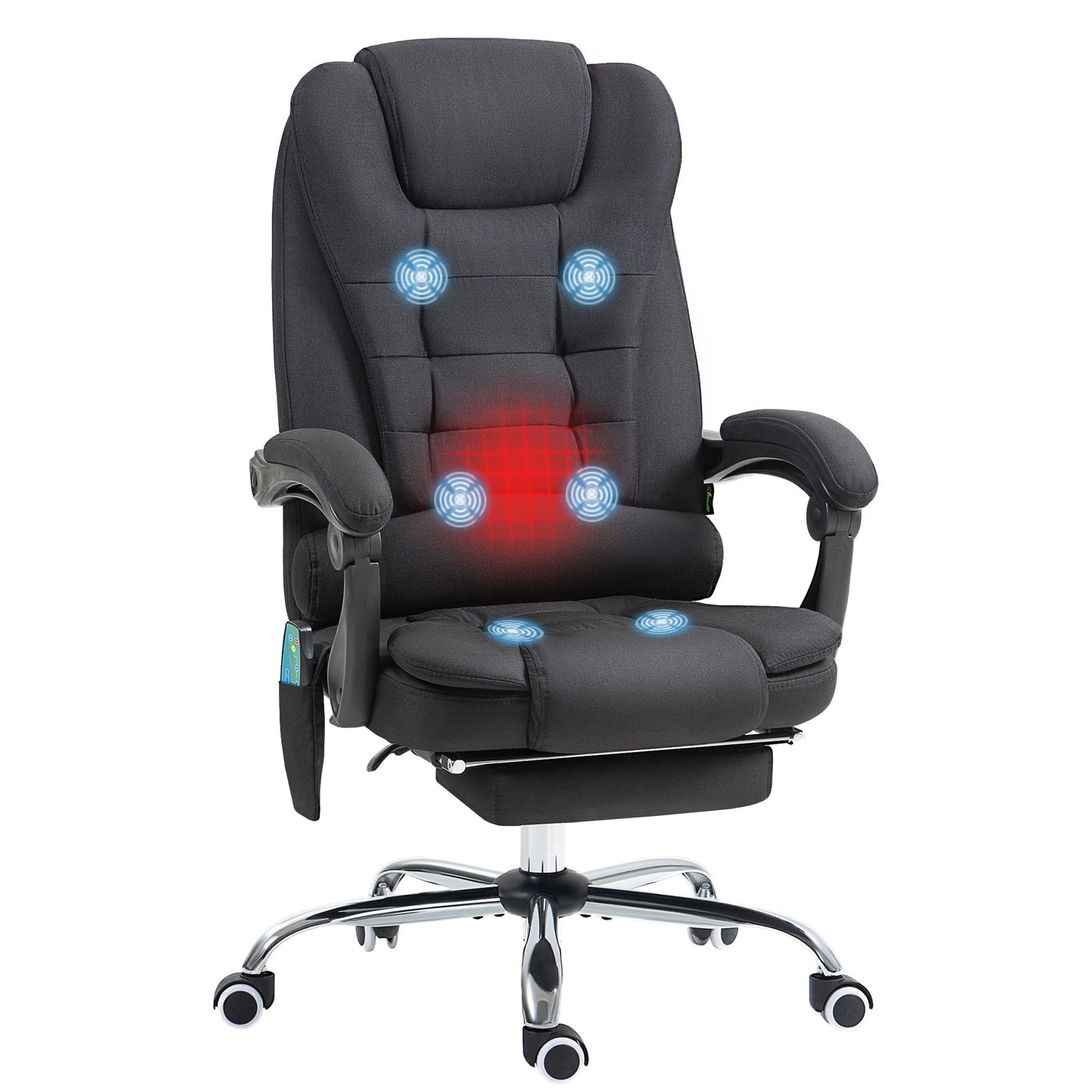 Photo of Vinsetto Six-Point Massage and Heated Office Chair with 135°Recline Back - Black in Black colour on a white background