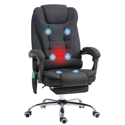 Photo of Vinsetto Six-Point Massage and Heated Office Chair with 135°Recline Back - Black in Black colour on a white background