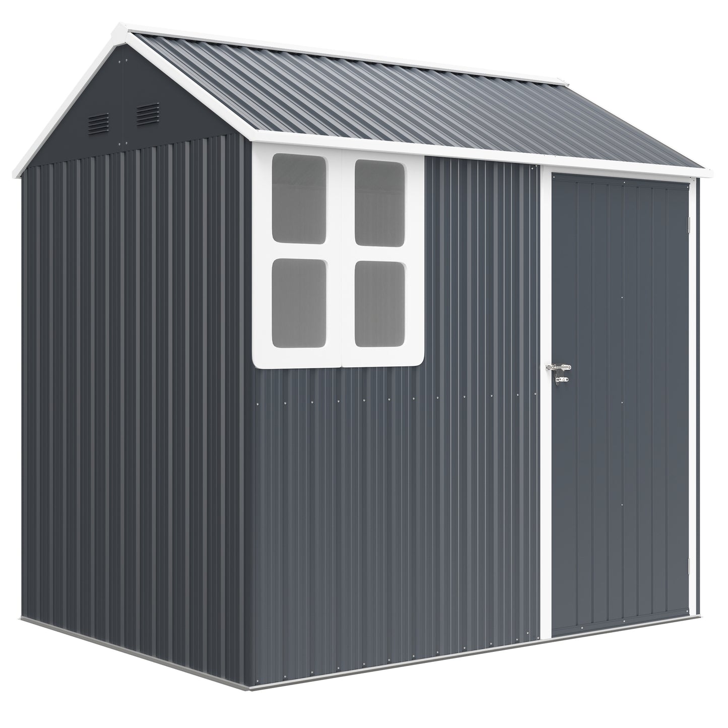 Photo of Outsunny 7 x 6ft Galvanised Garden Shed with Latch and Galvanised Steel Frame - Dark Grey in Grey colour on a white background