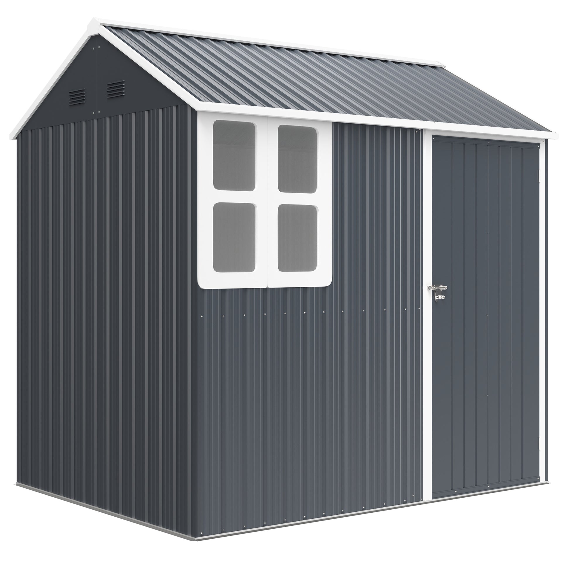 Photo of Outsunny 7 x 6ft Galvanised Garden Shed with Latch and Galvanised Steel Frame - Dark Grey in Grey colour on a white background