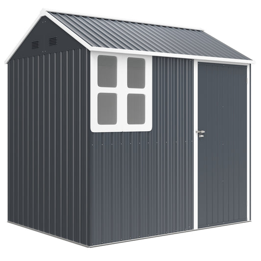 Photo of Outsunny 7 x 6ft Galvanised Garden Shed, with Latch - Dark Grey in Grey colour on a white background