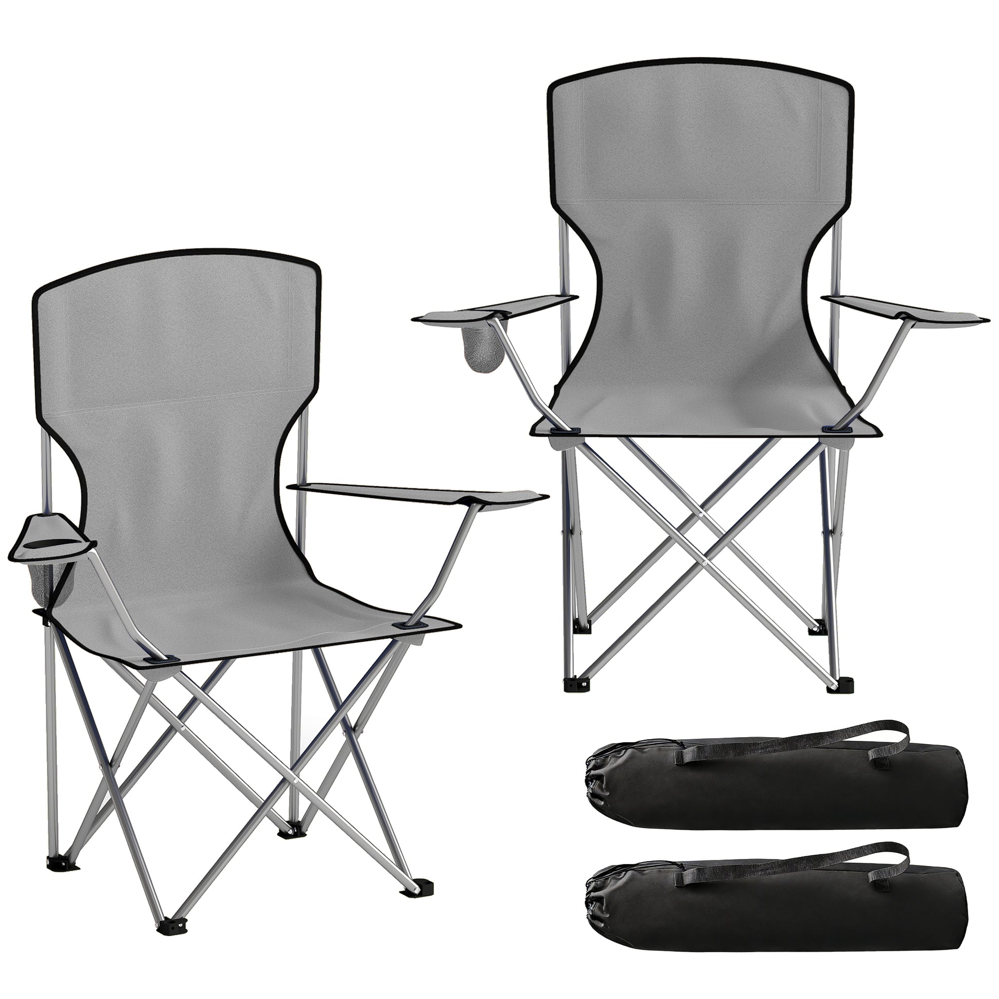 Photo of Outsunny Camping Chair Set of 2 Portable Folding Outdoor Camp Chair with Cup Holders and Carry Bag Grey in Grey colour on a white background
