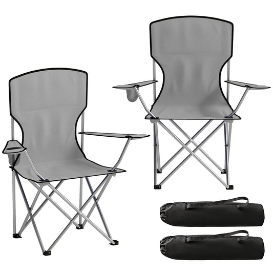 Photo of Outsunny Camping Chair Set of 2 Portable Folding Outdoor Camp Chair with Cup Holders and Carry Bag Grey in Grey colour on a white background