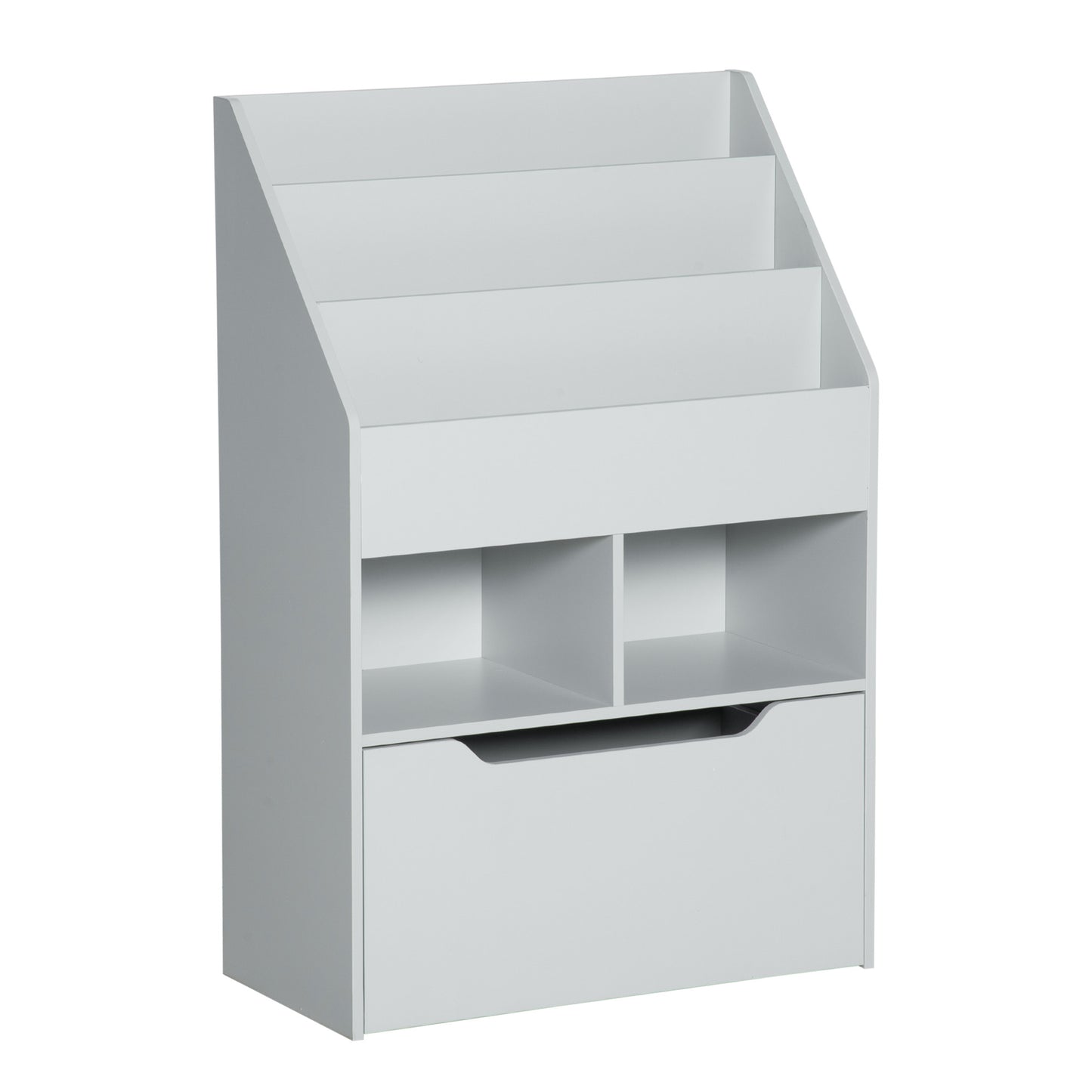 Photo of HOMCOM Kids Bookshelf, Toy Organiser, with Storage Drawer, Wheels - Grey in Grey colour on a white background