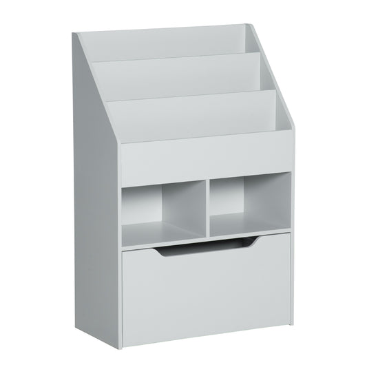 Photo of HOMCOM Kids Bookshelf, Toy Organiser, with Storage Drawer, Wheels - Grey in Grey colour on a white background
