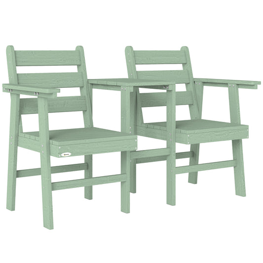 Photo of Outsunny Outdoor Garden Loveseat, Embossed Wooden Jack and Jill Garden Seat with Integrated Table, Green in Green colour on a white background