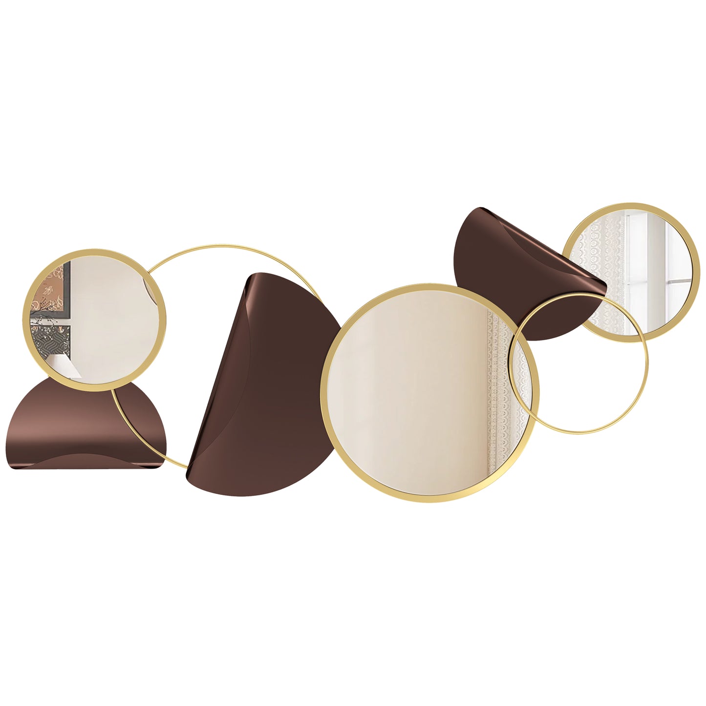 Photo of HOMCOM Metal Wall Art, Modern Decorative Mirror Decor, Hanging Home Wall Decoration for Living Room Bedroom Dining Room, Gold Tone in Tone colour on a white background