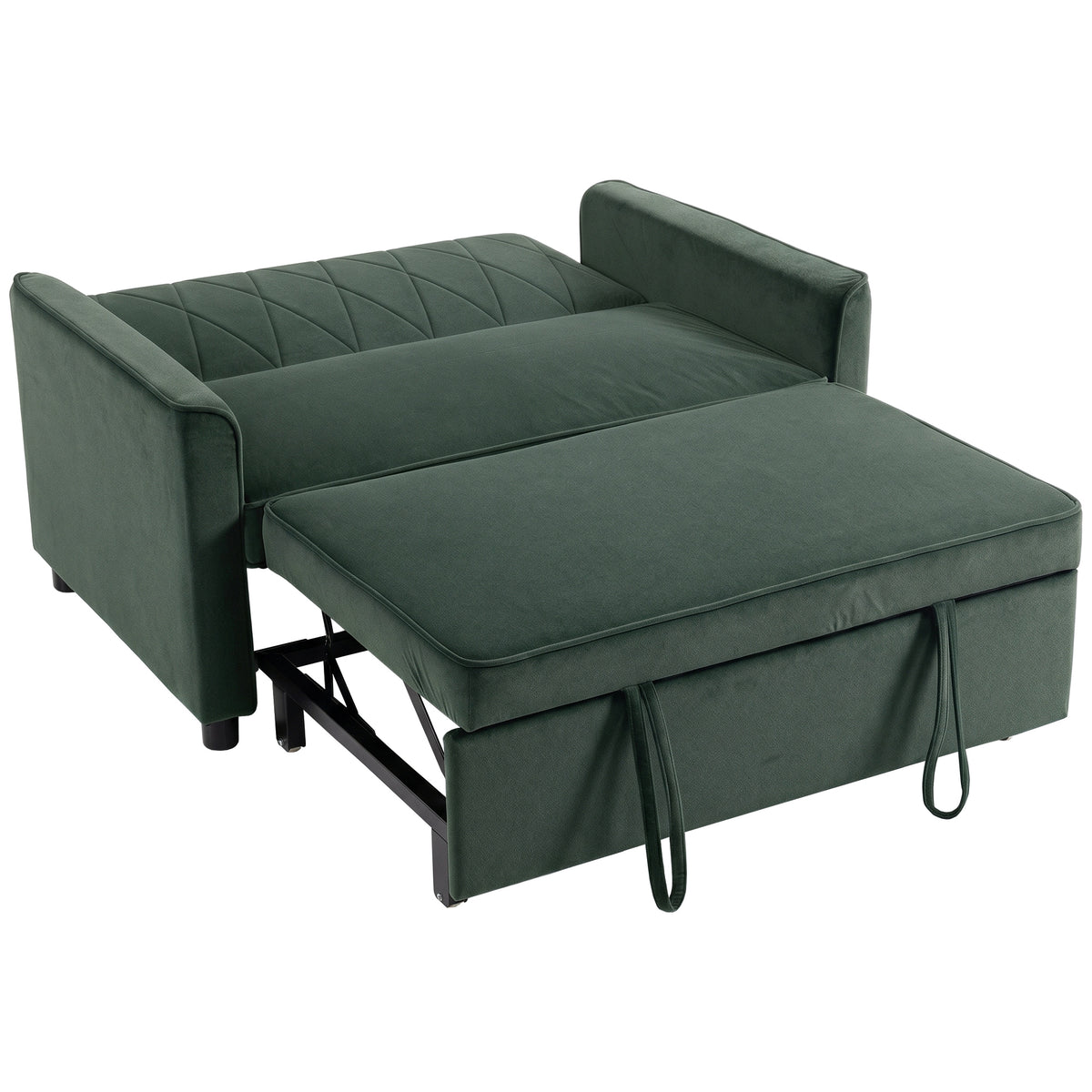 Photo of HOMCOM 2 Seater Sofa Bed, 3-in-1 Convertible Pull Out Sleeper Sofa with Click-Clack Adjustable Backrest, Dark Green in Green colour on a white background