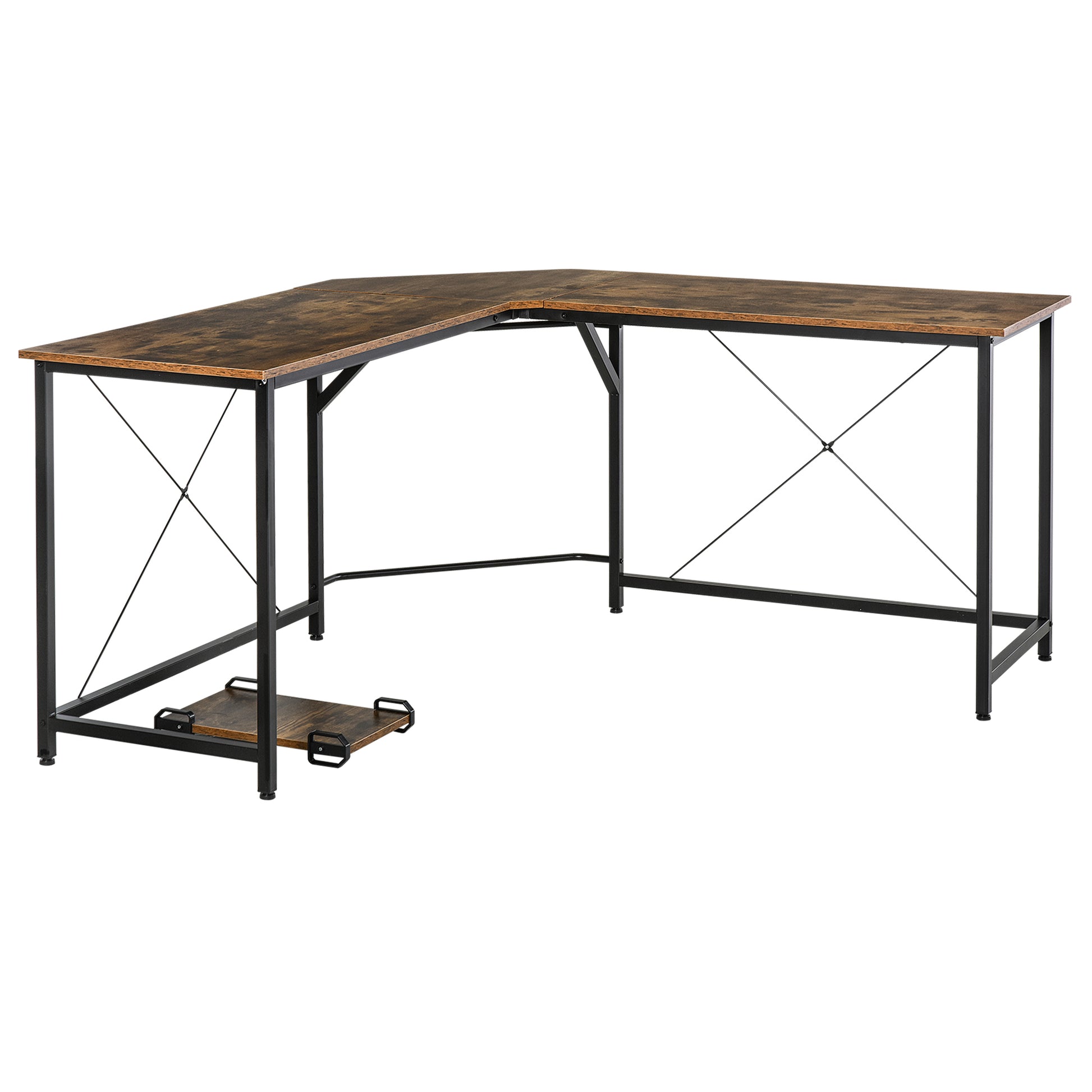 Photo of HOMCOM L-Shaped Desk, Gaming Desk, 150 x 150 x 75 cm, Corner Computer Desk for Study, Home Office, Bedroom, Rustic Brown in Brown colour on a white background