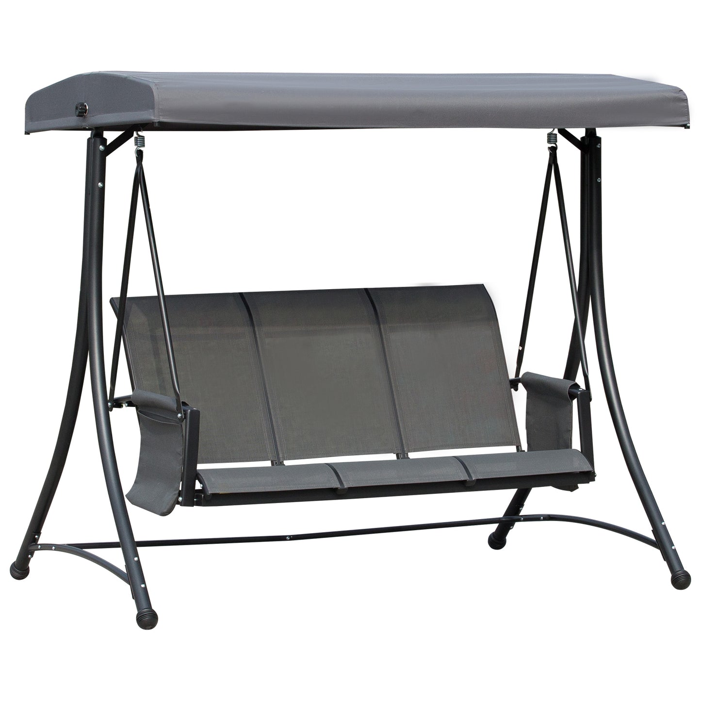 Photo of Outsunny 3 Person Outdoor Patio Porch Swing Chair with High Back Design, Side Pouches and Adjustable Canopy, Charcoal Grey in Grey colour on a white background