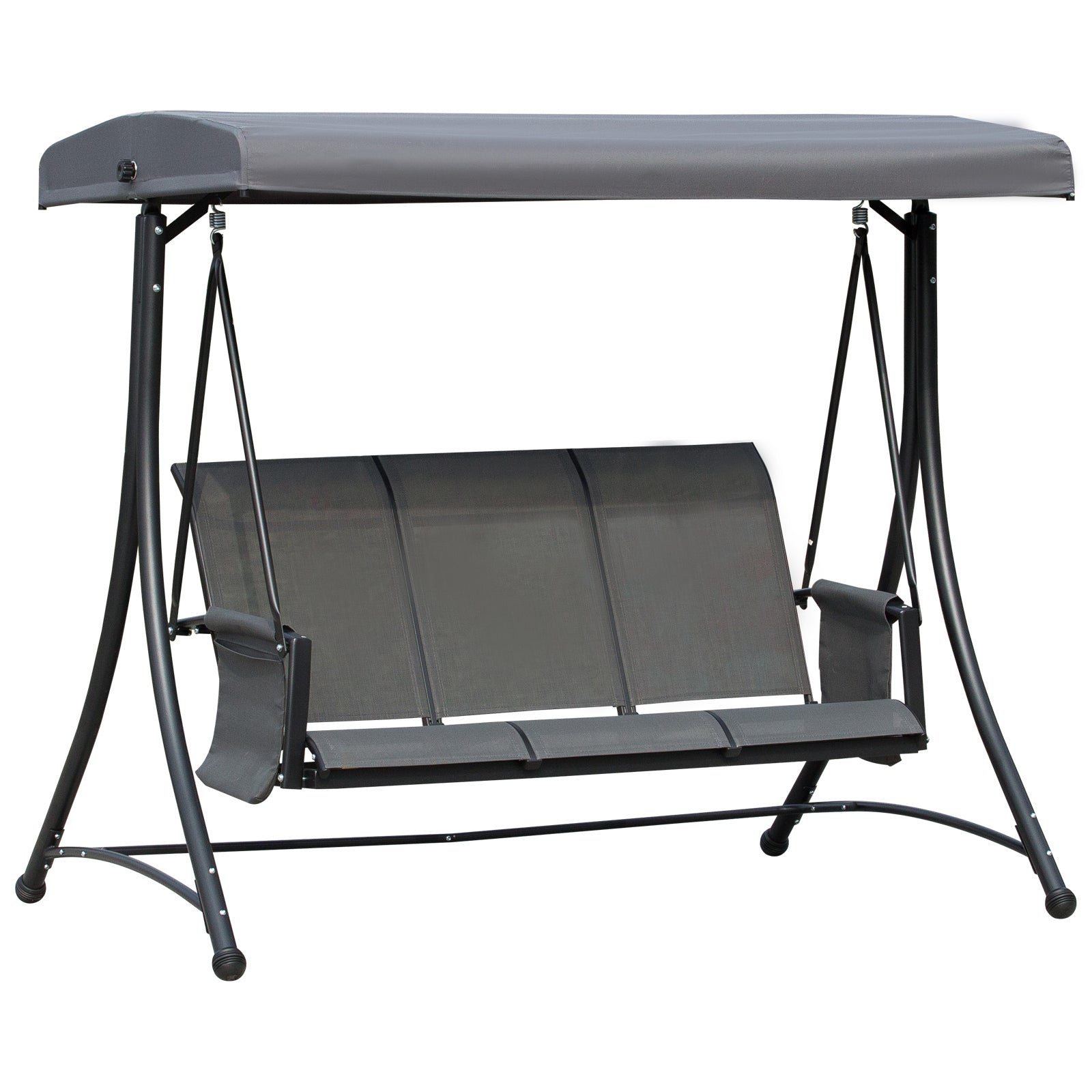 Photo of Outsunny 3 Person Outdoor Patio Porch Swing Chair with High Back Design, Side Pouches and Adjustable Canopy, Charcoal Grey in Grey colour on a white background