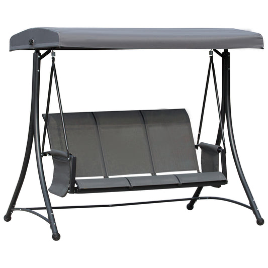 Photo of Outsunny 3 Person Outdoor Patio Porch Swing Chair with High Back Design and Side Pouches, Charcoal Grey in Grey colour on a white background