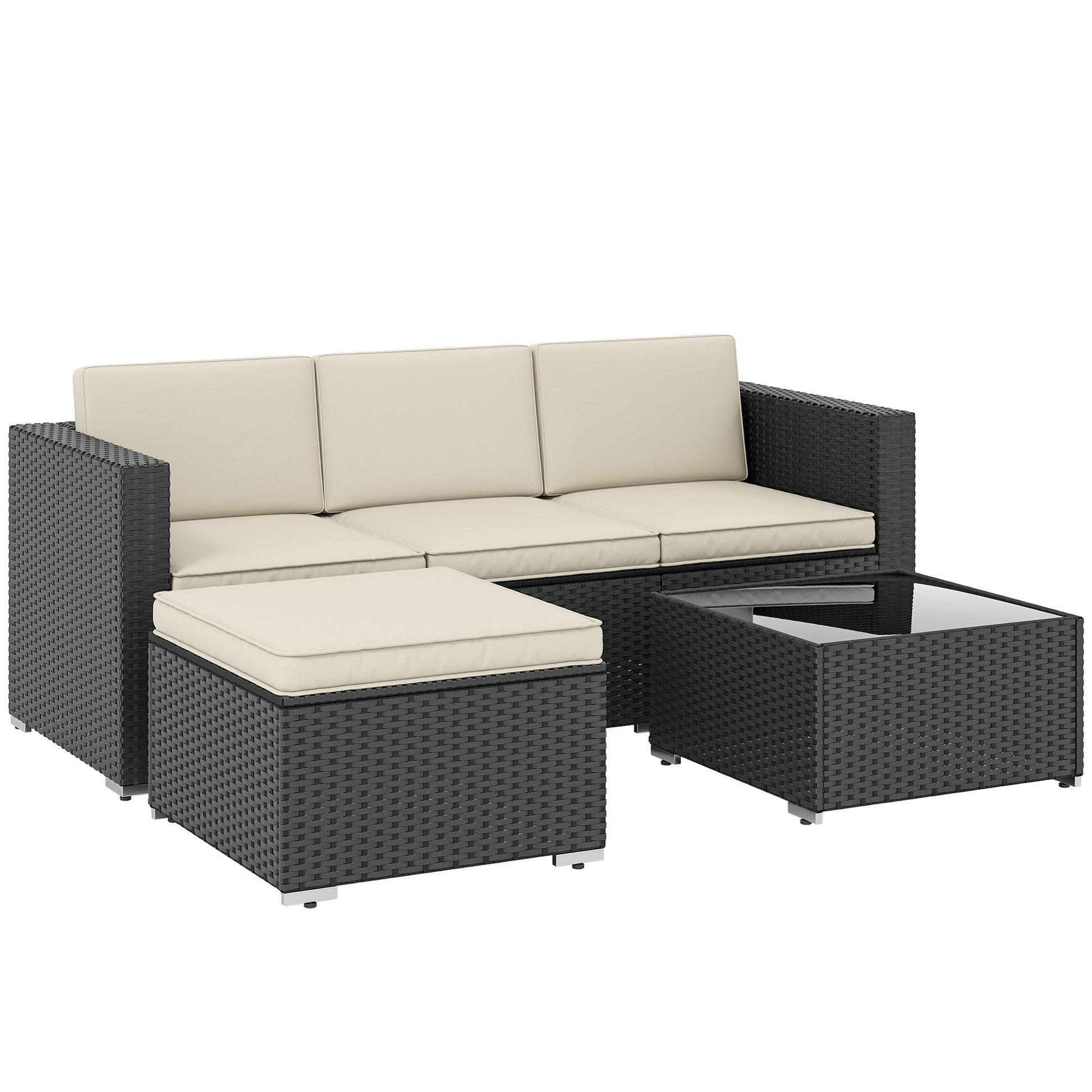 Photo of Outsunny 3 Pieces Garden Furniture Set w/ Cushions, PE Rattan Wicker Conversation Corner Sofa Set in Set colour on a white background