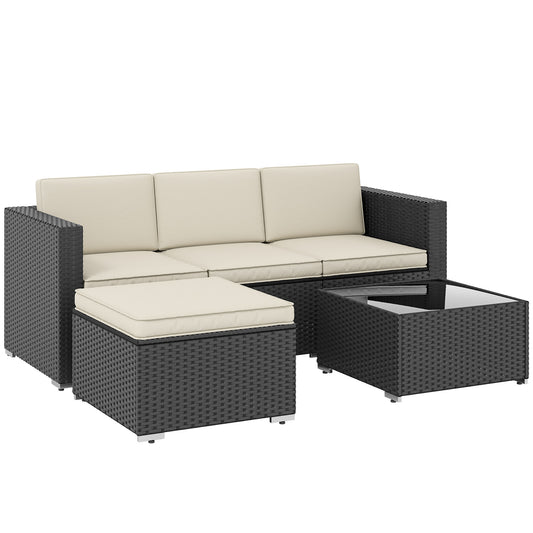 Photo of Outsunny 3 Pieces Garden Furniture Set w/ Cushions, PE Rattan Wicker Conversation Corner Sofa Set in Set colour on a white background