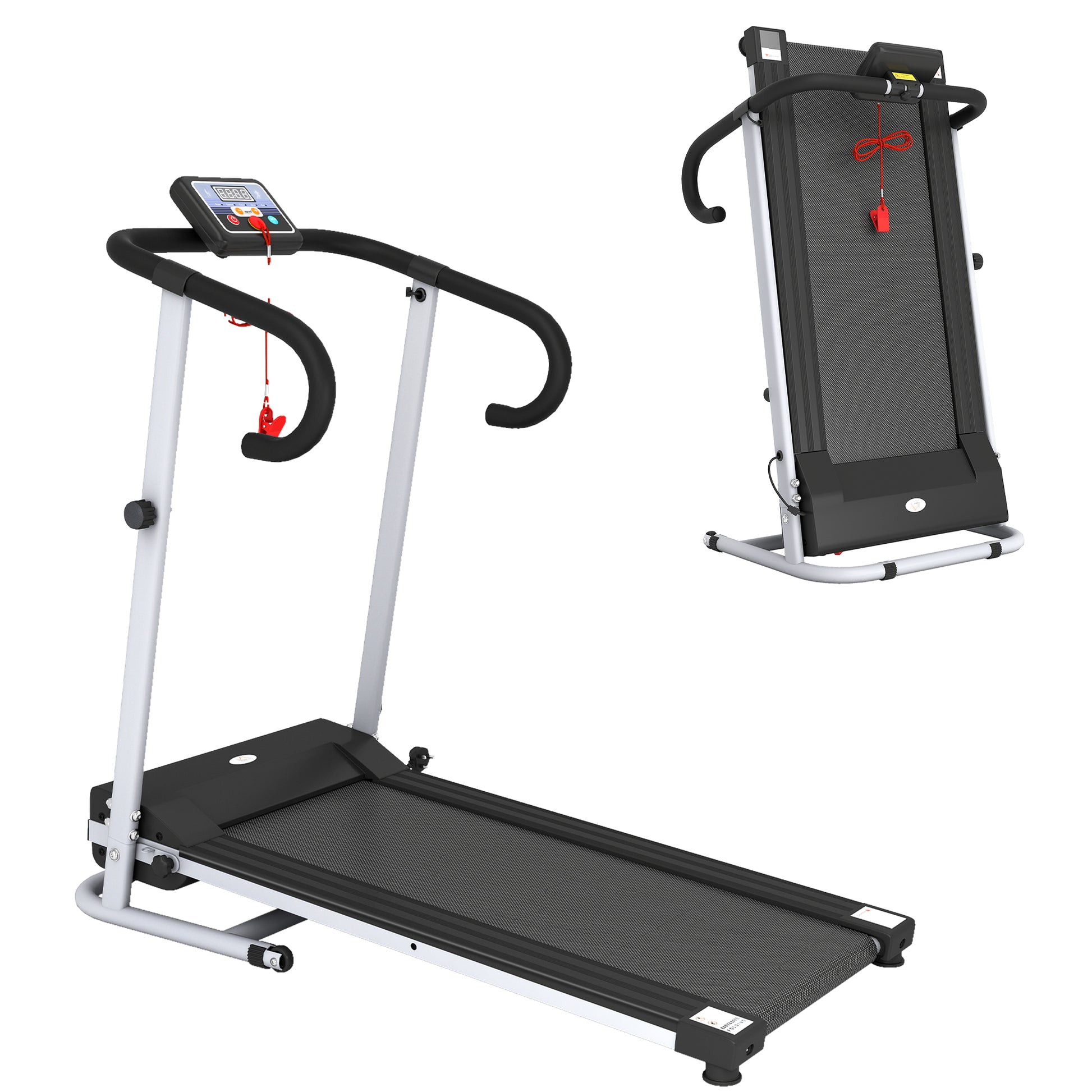 Photo of HOMCOM Folding Treadmill with Incline, Walking Pad Treadmill for Home, 1-10km/h Under Desk Running Machine with LCD Display and Wheels, No Assembly, Grey in Grey colour on a white background