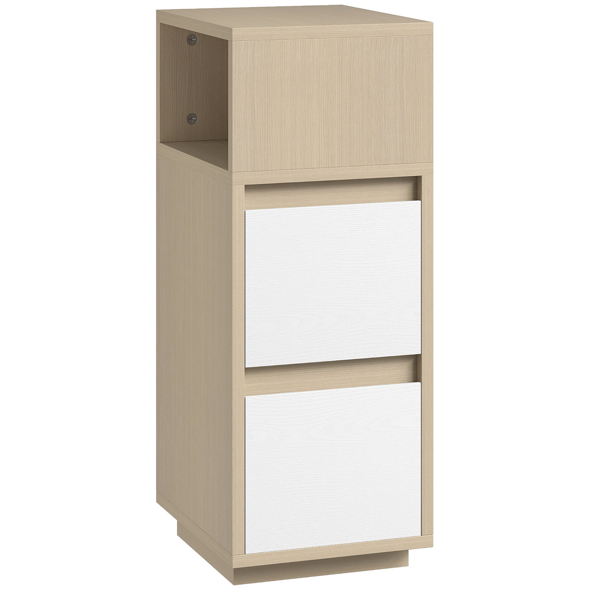 Photo of HOMCOM Slim Bedside Table, Narrow Bedside Cabinet with Open Shelf and 2 Drawers for Bedroom, Living Room, Natural Wood Finish in Finish colour on a white background