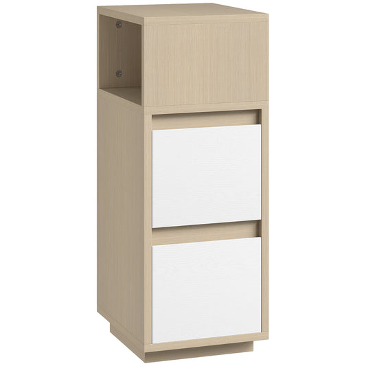 Photo of HOMCOM Slim Bedside Table, Narrow Bedside Cabinet with Open Shelf and 2 Drawers for Bedroom, Living Room, Natural Wood Finish in Finish colour on a white background