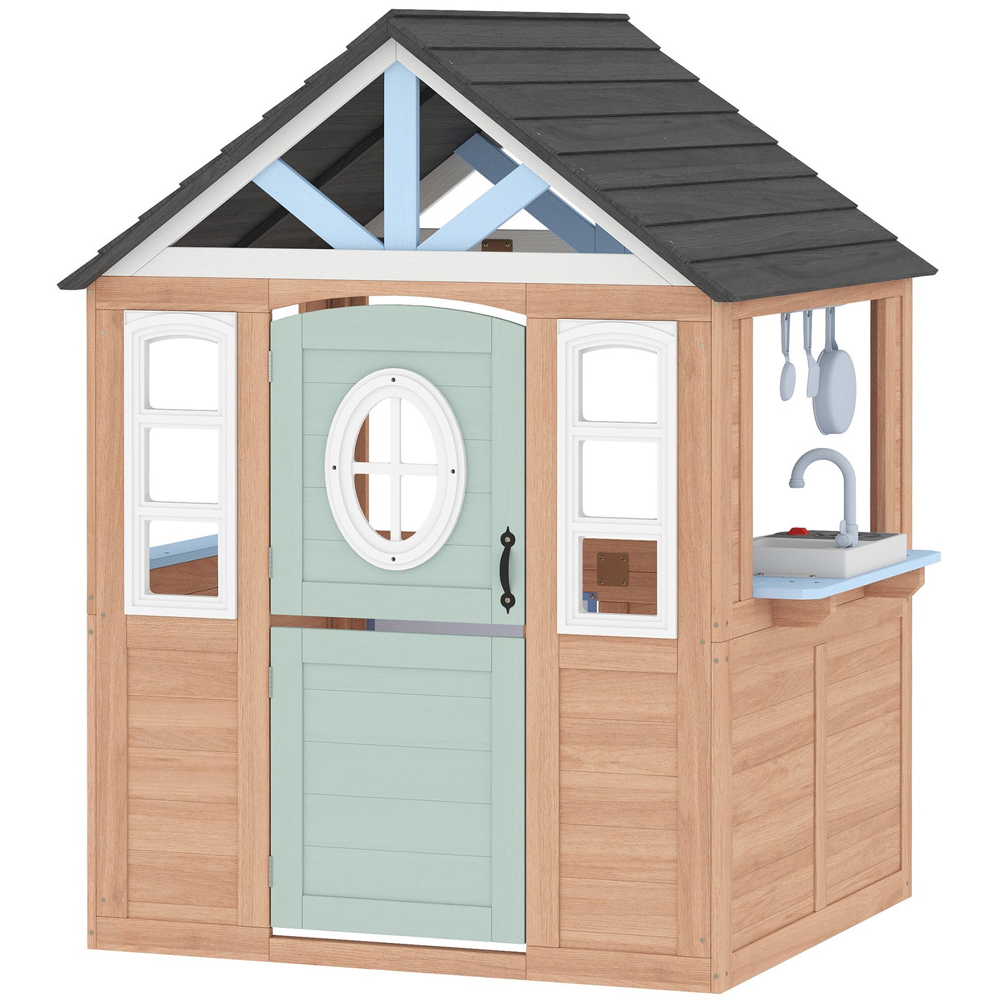 Photo of AIYAPLAY Wooden Playhouse for Kids, Wendy House with Pet Door, Play Kitchen, Half Door and Windows for Indoor Outdoor, Ages 2+ in 2+ colour on a white background
