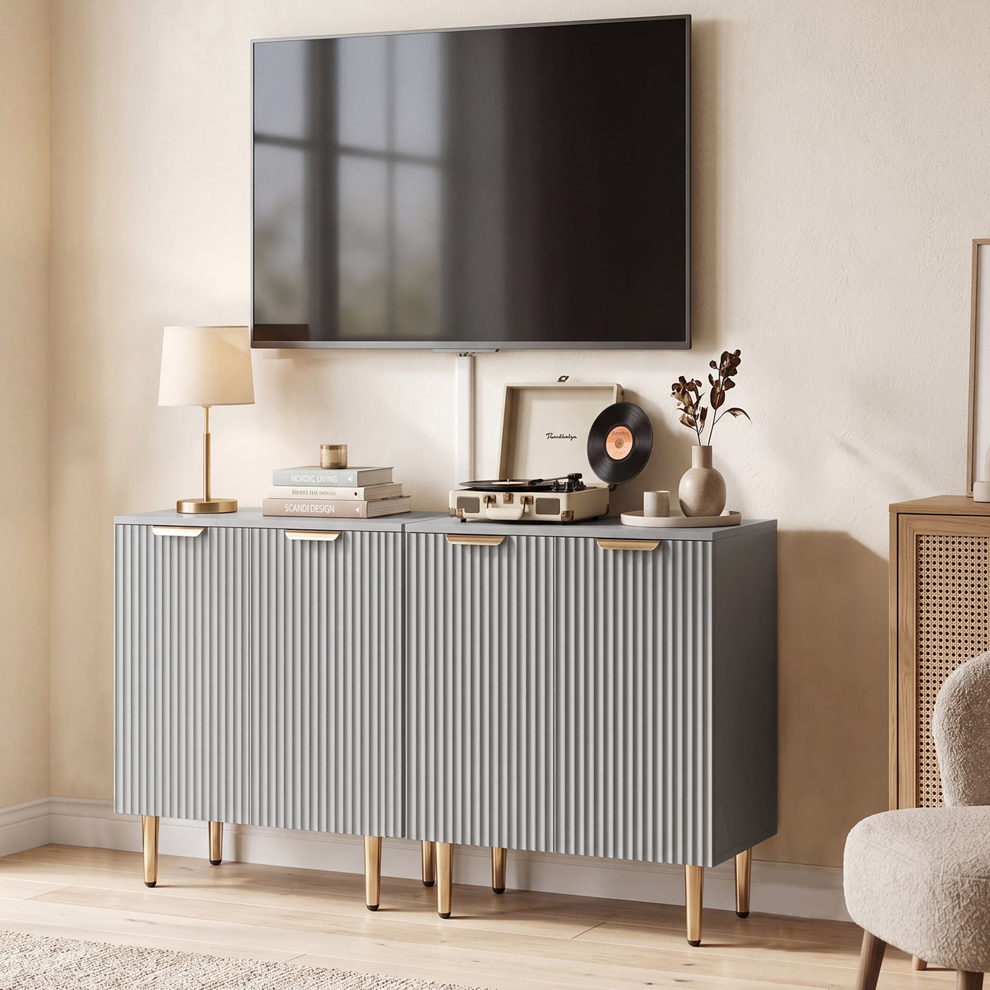 HOMCOM Sideboard Buffet Cabinet, Modern Kitchen Storage Cabinet with Adjustable Shelf and Metal Legs, Grey