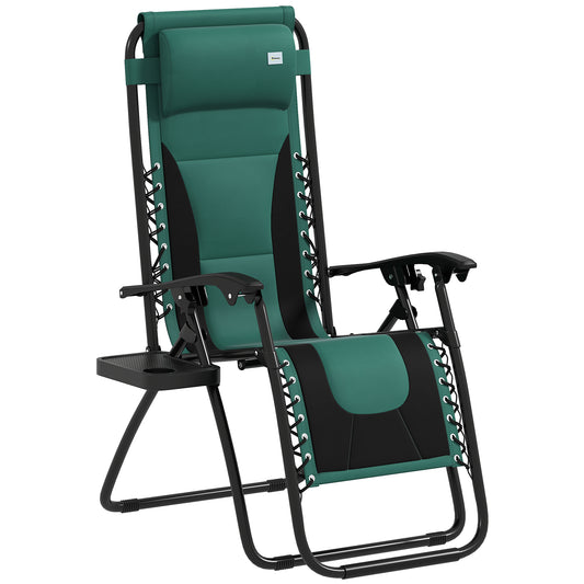 Photo of Outsunny Zero Gravity Lounger Chair, Folding Reclining Patio Chair with Padded Seat, Cup Holder, Soft Cushion and Headrest for Poolside, Camping, Green in Green colour on a white background
