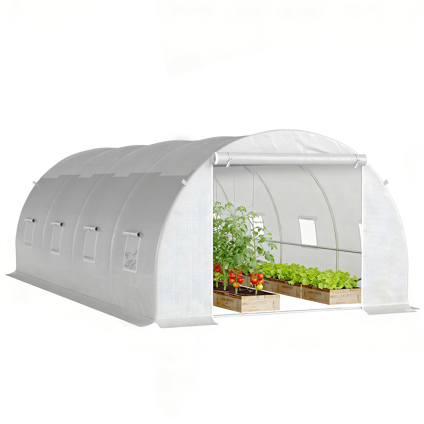 Photo of Outsunny Poly Tunnel for Garden, Walk-in Polytunnel with Door and Roll Up Windows, 6 x 3 x 2 m, White in White colour on a white background