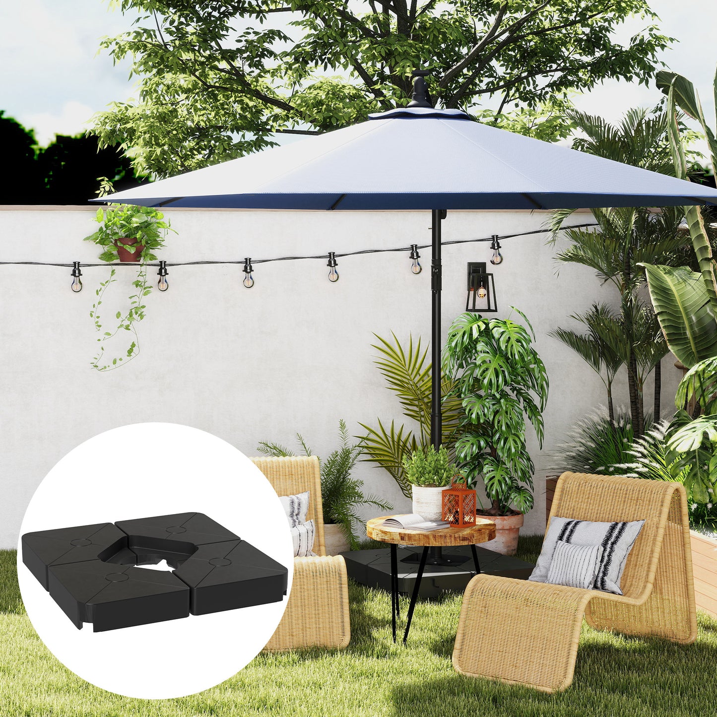 Outsunny Umbrella Weights for Cantilever Parasols, Set of 4 Heavy Duty Parasol Base Weights, 64kg Sand or 55kg Water Filled, Black