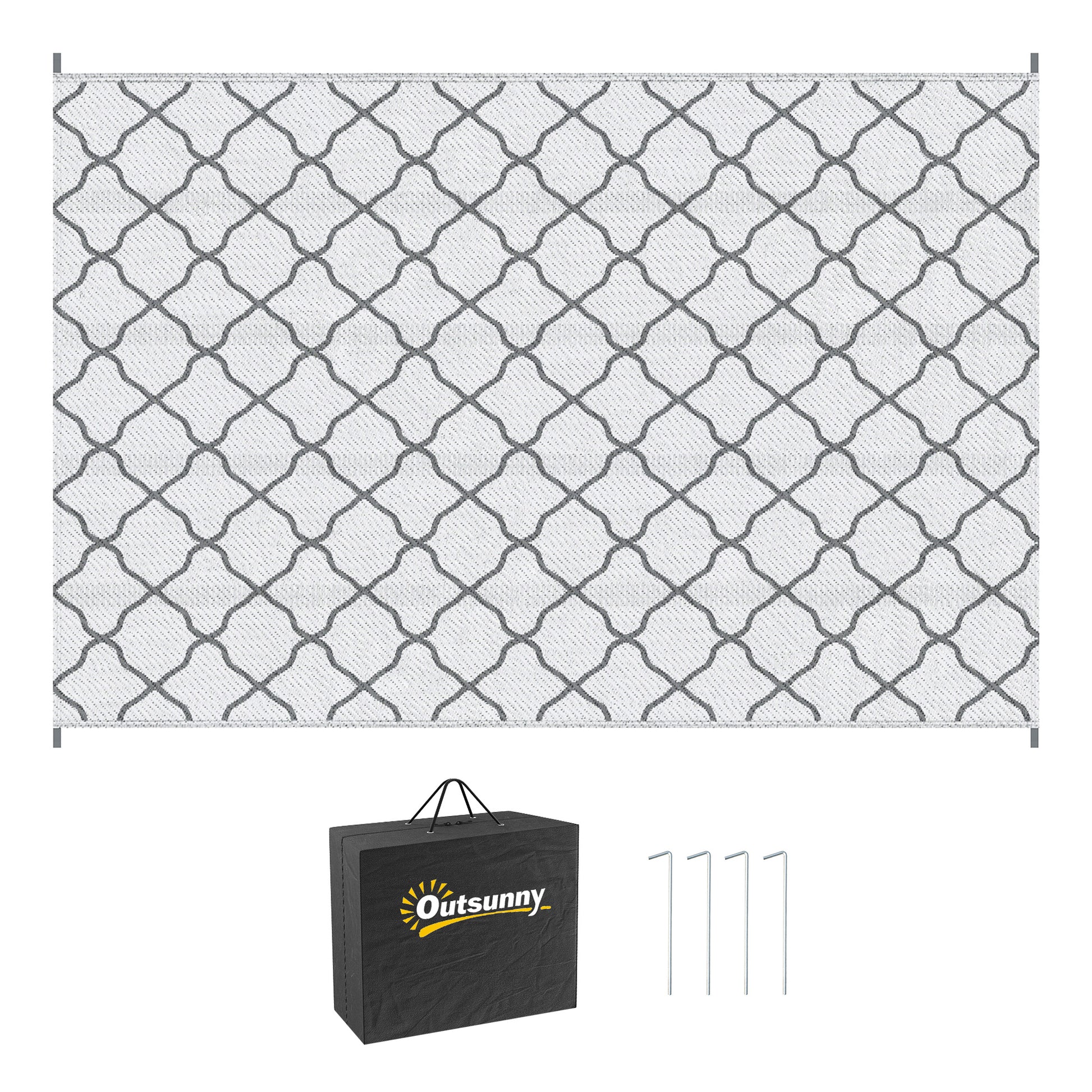 Photo of Outsunny Reversible Outdoor Rug with Carry Bag, Waterproof Plastic Straw Mat for Garden, Deck, RV, Picnic, Beach, Camping, 182 x 274cm, Grey in Grey colour on a white background