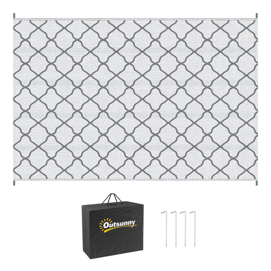 Photo of Outsunny Reversible Outdoor Rug with Carry Bag, Waterproof Plastic Straw Mat for Garden, Deck, RV, Picnic, Beach, Camping, 182 x 274cm, Grey in Grey colour on a white background