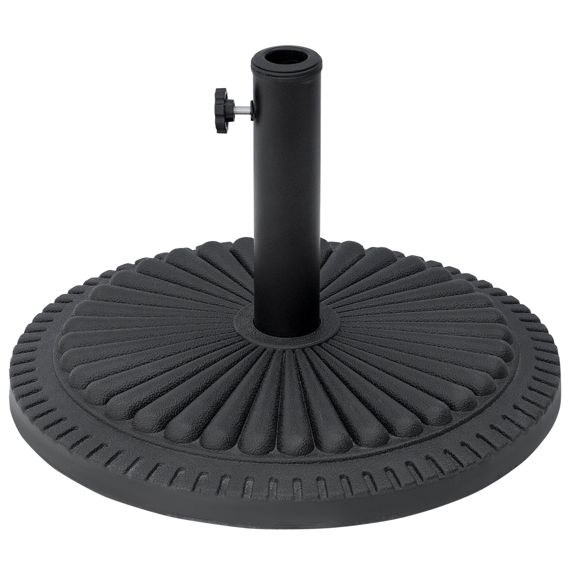 Photo of Outsunny 14kg Round Cement Parasol Base Umbrella Weight Stand Holder Fits Φ35mm,Φ38mm,Φ48mm Pole for Patio Outdoor Garden - Black in Black colour on a white background
