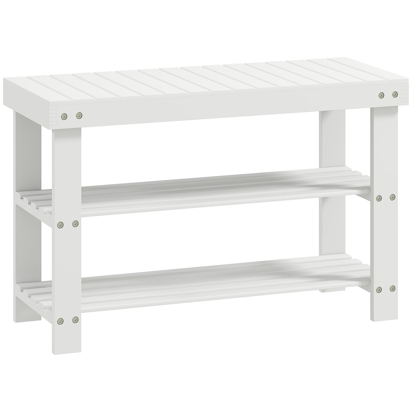 Photo of HOMCOM Two Shelf Bamboo Shoe Storage Bench - White in White colour on a white background