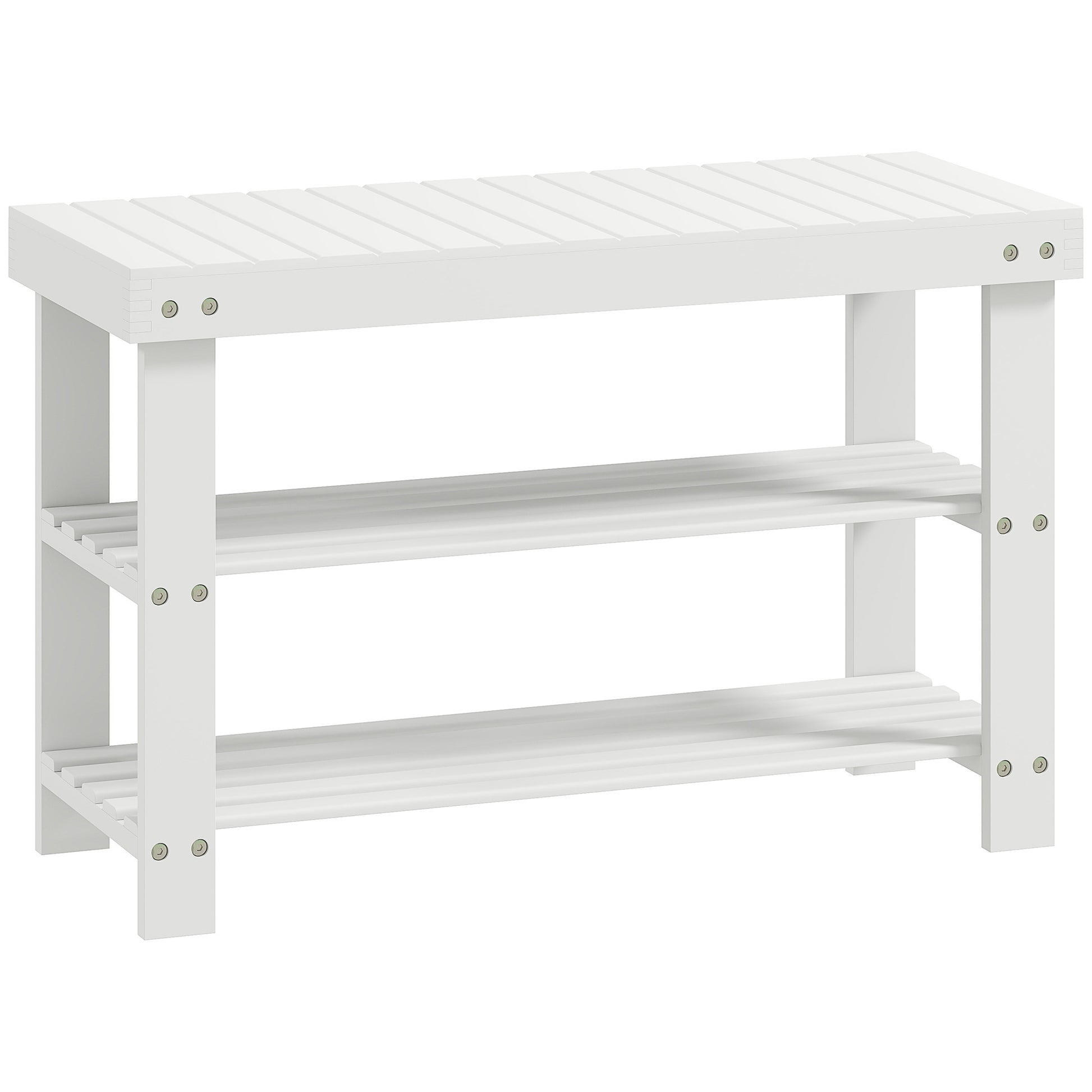 Photo of HOMCOM Two Shelf Bamboo Shoe Storage Bench - White in White colour on a white background