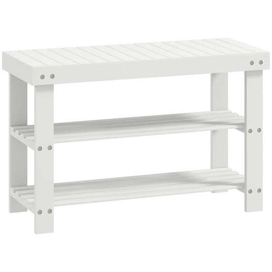 Photo of HOMCOM Two Shelf Bamboo Shoe Storage Bench - White in White colour on a white background