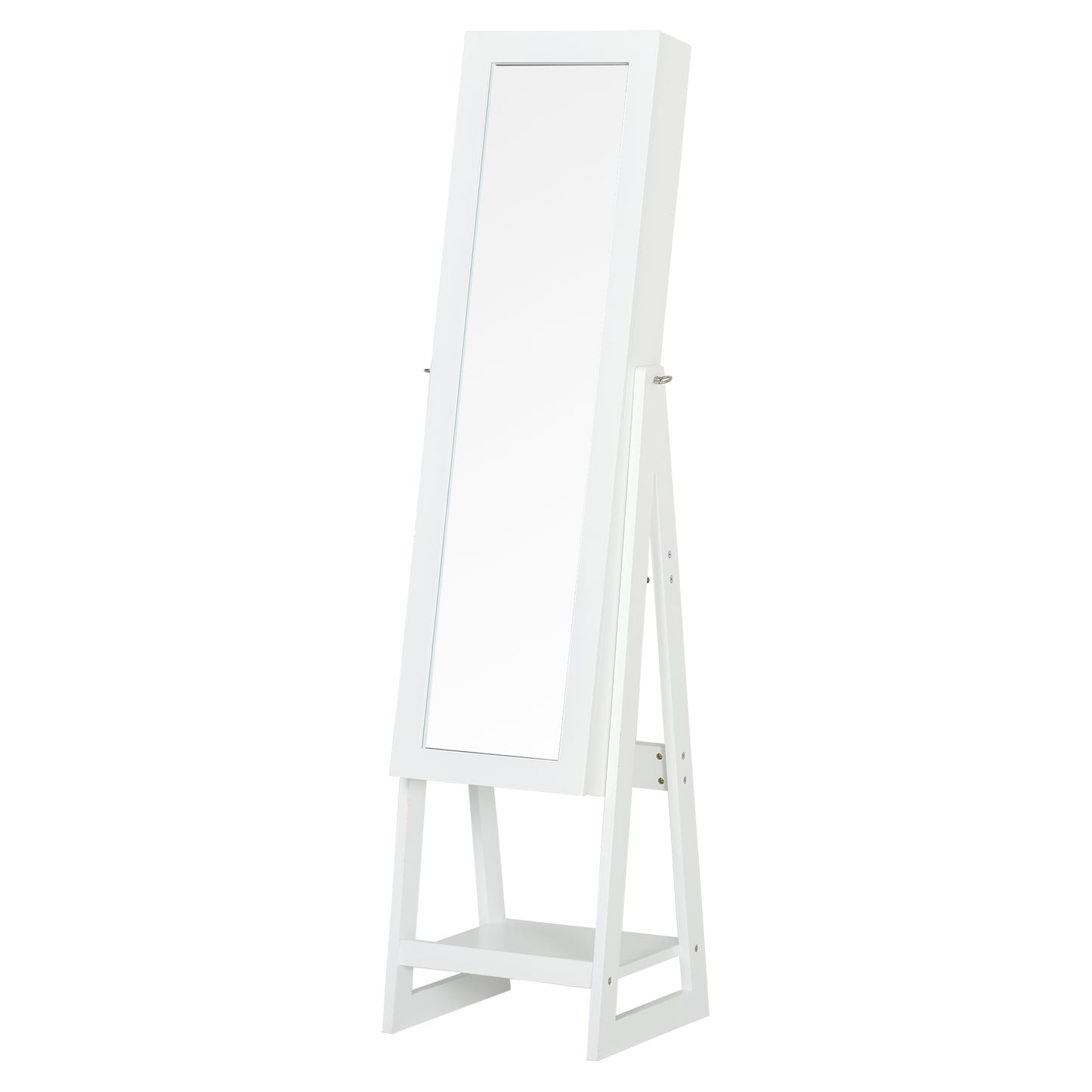 Photo of HOMCOM Jewellery Cabinet, Standing Mirror with LED Lights, Full-Length Mirror with Storage Drawers, Hooks and Shelves, Make-Up Armoire, Jewellery Organiser for Bedroom, White in White colour on a white background