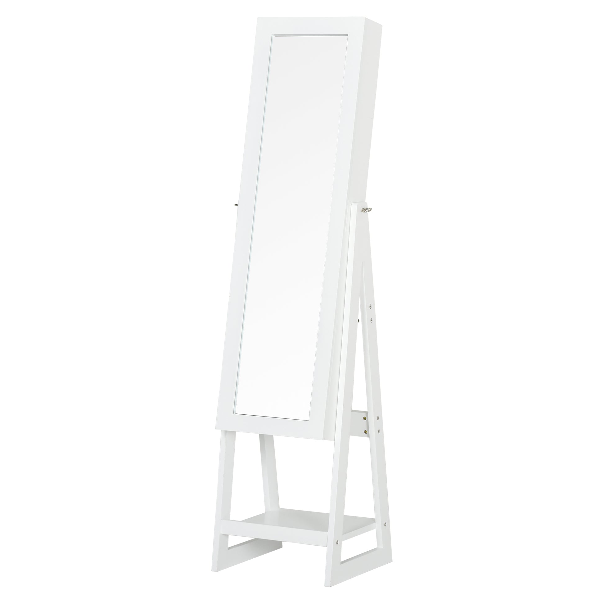 Photo of HOMCOM Jewellery Cabinet, Standing Mirror with LED Lights, Full-Length Mirror with Storage Drawers, Hooks and Shelves, Make-Up Armoire, Jewellery Organiser for Bedroom, White in White colour on a white background