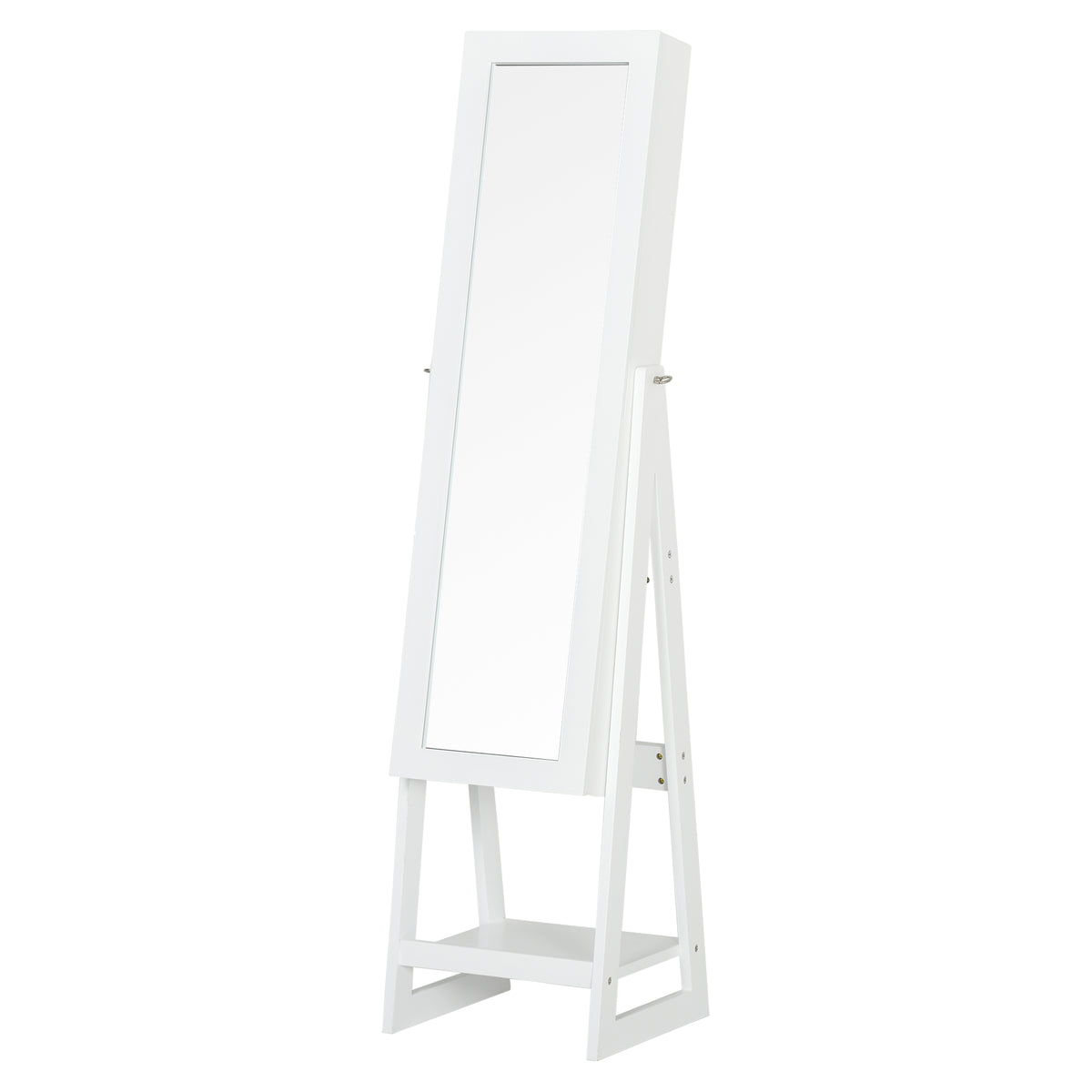 Photo of HOMCOM Jewellery Cabinet, Standing Mirror with LED Lights, Full-Length Mirror with Storage Drawers, Hooks and Shelves, Make-Up Armoire, Jewellery Organiser for Bedroom, White in White colour on a white background